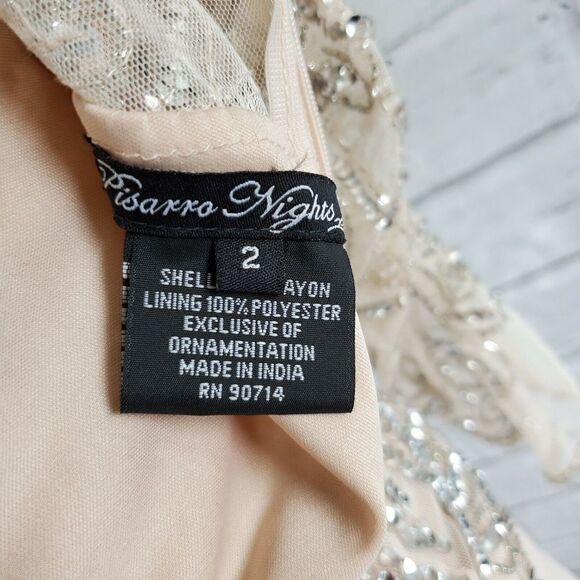 Pisarro Nights Blush Sheer 3/4 sleeve Beaded Gown Formal Womens Size 4 Rayon - Picture 4 of 10